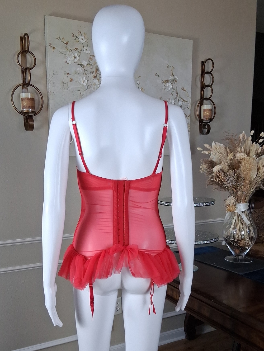 Victoria's Secret Runway Red Push-up Crystals Corset Garter Mini Dress Sexy 34C - Picture 7 of 16
